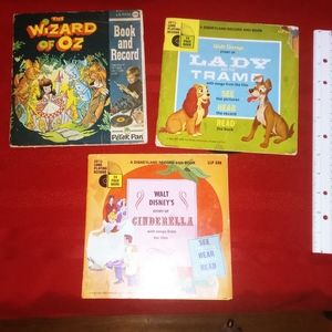 Vintage Walt Disney Book & Record Set of 3